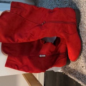 Red suede boots